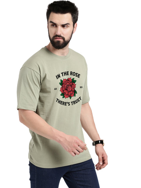 Adro White Rose Graphic Printed 100% Cotton Oversized T-shirt for Men - ADRO Fashion