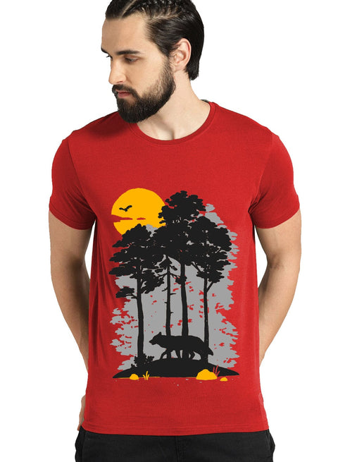 Buy Black Mens Sun Printed Cotton T-Shirt - ADRO Red / 3XL