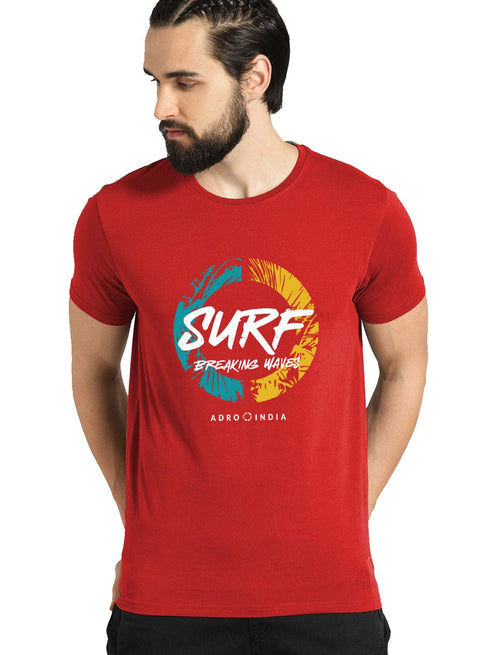 Adro Mens Surf Breaking Waves Printed Cotton T-Shirt - ADRO Fashion