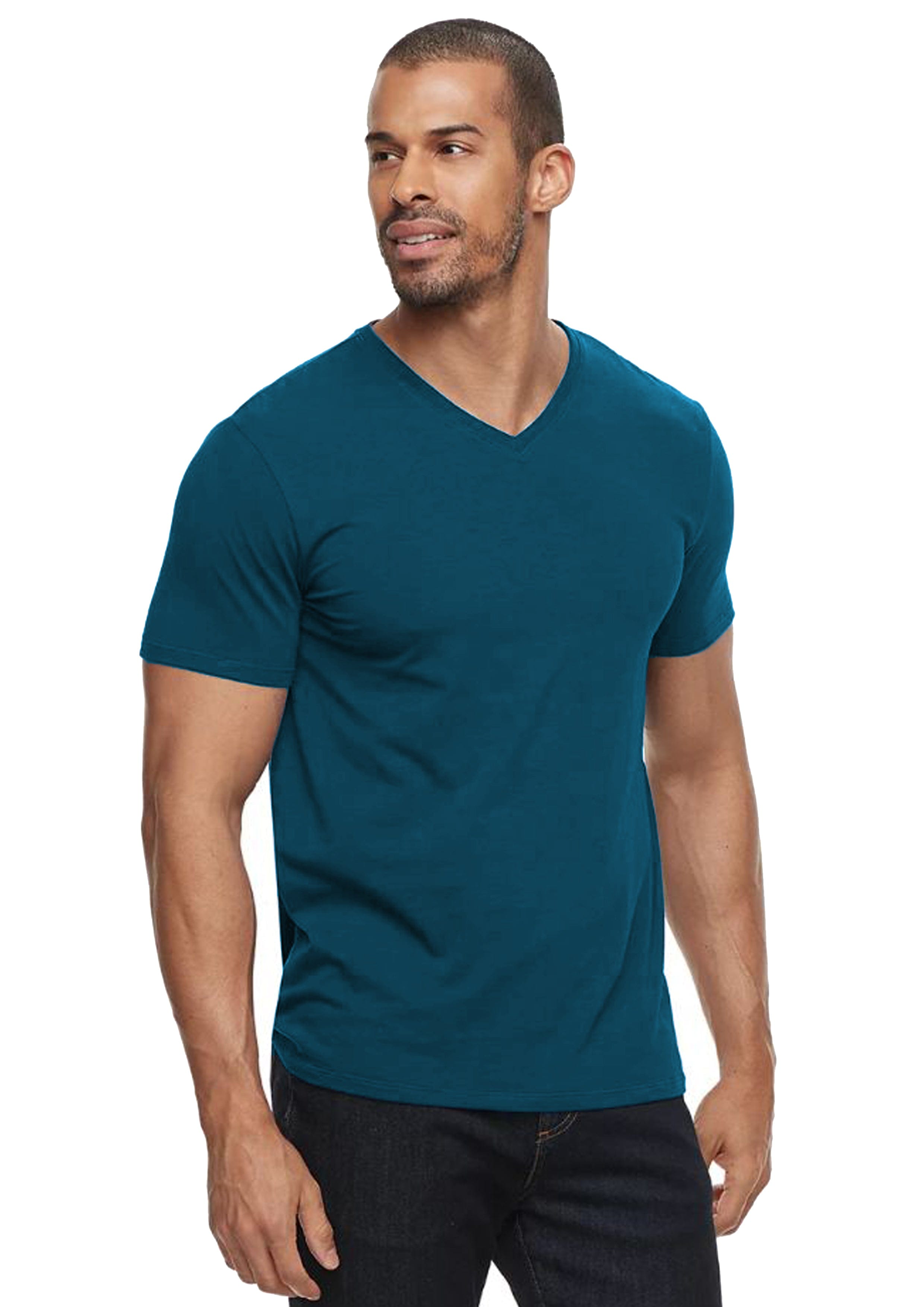 Buy Black Men s V Neck Solid Cotton T Shirt ADRO